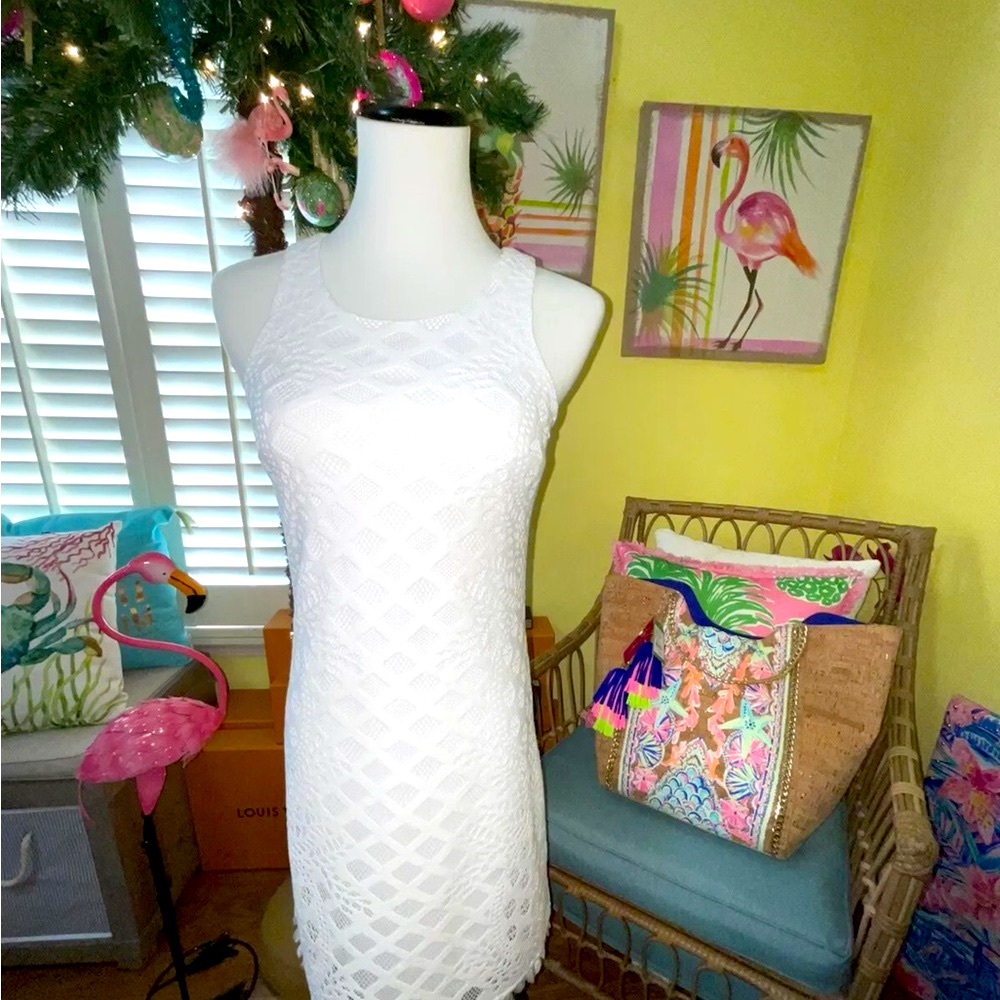 Lilly Pulitzer NWT Marquette Shift Dress Pineapple Geo Lace White - Picture 4 of 12